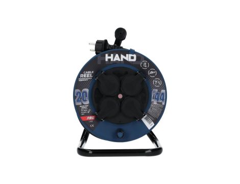 Przedłużacz budowlany zwijany na bębnie Rozgałęźnik na 4 gniazda 2P+Z 230V IP44 na kablu OW 3x1,5mm2 20m HAND