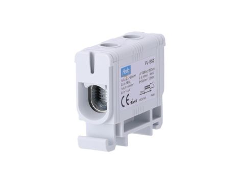 Blok rozdzielczy odgałęźny Al/Cu 2,5-50mm2 (max. 50mm2) na szynę TH35 szary FJ-E50 HEDO