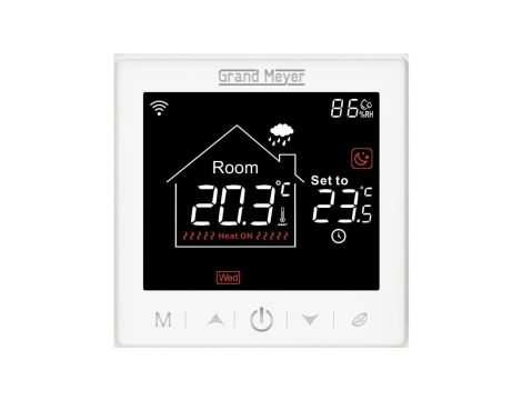 Termostat podłogowy regulator temperatury bezprzewodowy z wyświetlaczem LCD IP20 SN-10 biały GRAND MEYER