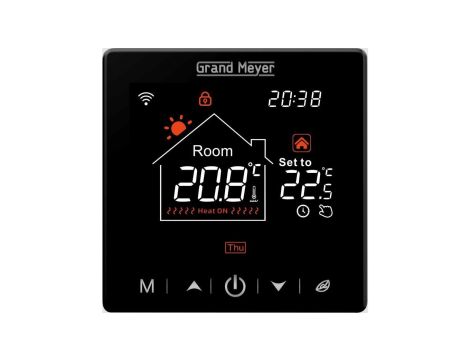 Termostat podłogowy regulator temperatury bezprzewodowy z wyświetlaczem LCD IP20 SN-20 czarny GRAND MEYER