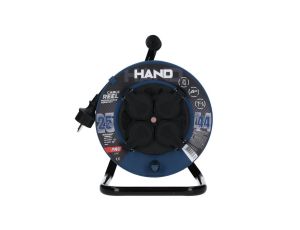 Przedłużacz budowlany zwijany na bębnie Rozgałęźnik na 4 gniazda 2P+Z 230V IP44 na kablu OW 3x1,5mm2 25m HAND