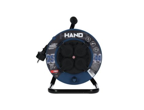 Przedłużacz budowlany zwijany na bębnie Rozgałęźnik na 4 gniazda 2P+Z 230V IP44 na kablu OW 3x1,5mm2 25m HAND