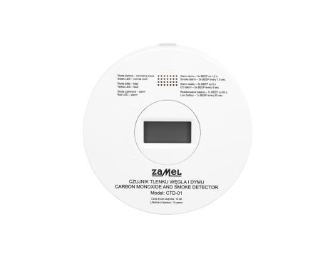 Czujnik tlenku węgla (czadu) i dymu (2w1) bateryjny CTD-01 GAR10000084