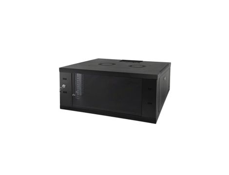 Szafa wisząca 9U, STRONG RACK, 600x450, czarna, drzwi szklane, jednoskrzydłowe, tył osłona pełna, osłony boczne zamykane na kluc