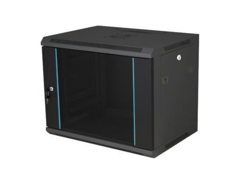 Szafka rack wisząca 19 12U 600x450, niedzielona, drzwi szklane jednoskrzydłowe, tył osłona pełna, SW-12U-600-450-N-DSJ-OP-RP-F-C