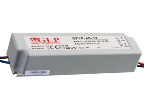 GPVP-60-12N Zasilacz impulsowy do LED 12V/5A, filtr PFC, IP67 podwójna izolacja przewodów