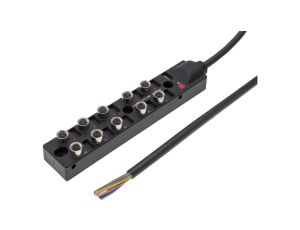 VK001109 Rozdzielacz, 23x164x31mm, 10-30V DC, 10x M8 3-pin, stały rozdzielacz kabla / podłączony kabel magistrali, IP67