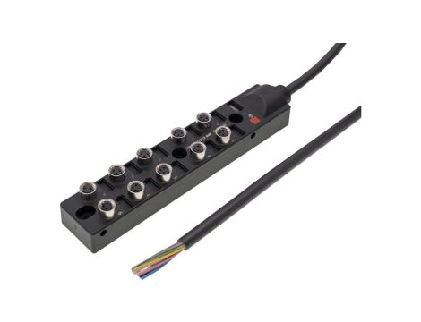 VK001109 Rozdzielacz, 23x164x31mm, 10-30V DC, 10x M8 3-pin, stały rozdzielacz kabla / podłączony kabel magistrali, IP67