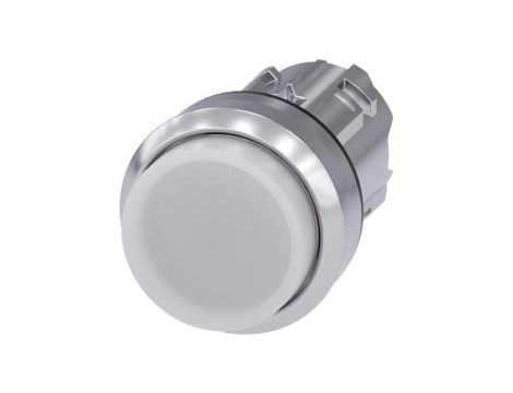 Podświetlany przycisk, 22 mm, okrągły, metalowy, błyszczący, biały, przycisk, podniesiony, ze stykiem chwilowym