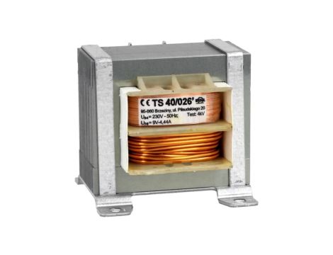 TS40/026 Transformator sieciowy 40VA, 230VAC, 9V, 4,44A Wyprowadzenie oczkowe