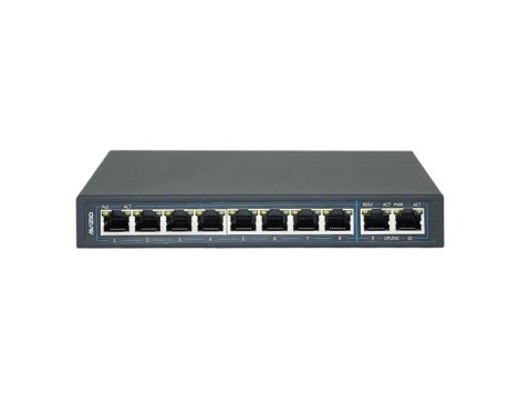 Switch PoE Desktop 10x port RJ45 (8x PoE+ Fast Ethernet 100Mb/s i 2x Uplink Gigabit Ethernet ) przełącznik niezarządzalny AVIZIO