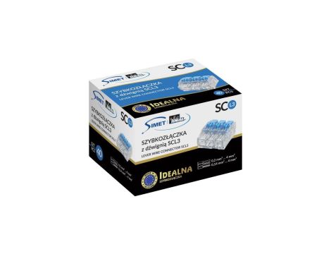 IDEALNA Szybkozłączka z dźwignią 3x 0,2-4mm2 uniwersalna bezhalogenowa (na drut / na linkę) 450V/32A SIMET 40szt.