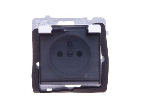 SONATA Gniazdo bryzgoszczelne z uziemieniem IP-44 z przesłonami torów prądowych wieczko przezroczyste biały mat GPH-1RZP/m/75/d