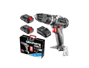 Wiertarko-wkrętarka akumulatorowa 18V Li-Ion z uchytem samozaciskowym 13mm 58G022-AD + akumulatory, ładowarka i walizka GRAPHITE