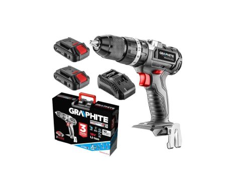 Wiertarko-wkrętarka akumulatorowa 18V Li-Ion z uchytem samozaciskowym 13mm 58G022-AD + akumulatory, ładowarka i walizka GRAPHITE