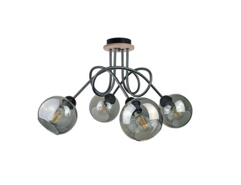 Lampa sufitowa nowoczesna 4xE27 RING BLACK/WOOD