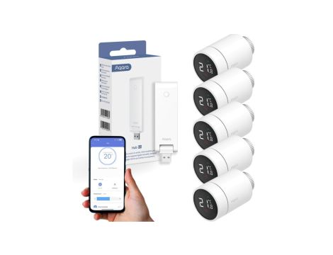 5x Głowica termostatyczna E1 + Centrala Sterująca Hub E1 termostat + bramka, Zigbee 3.0 Zestaw Aqara