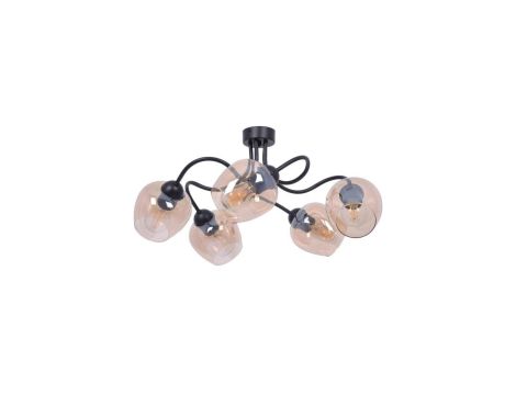Lampa sufitowa DIUNA czarna, szklane bursztynowe klosze na gwint E27 do sypialni K-5191 Kaja Lighting