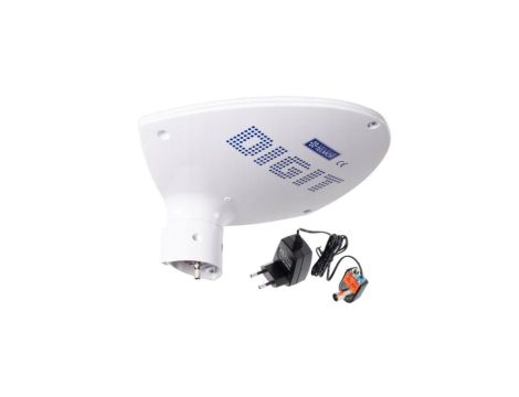 Antena szerokopasmowa DVB-T/T2 Telkom-Telmor DIGIT Activa biała w zestawie z zasilaczem antenowym ze zwrotnicą