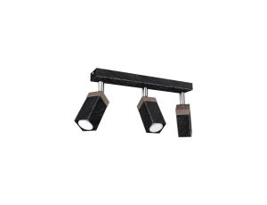 Lampa sufitowa SOLO SAWN BLACK / PATINATED WOOD 3x mini GU10 MLP7473 Milagro