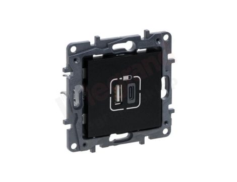 NILOE STEP - GNIAZDO USB 3A TYP A+C - MECHANIZM Z PLAKIETKĄ KOLOR CZARNY 863540