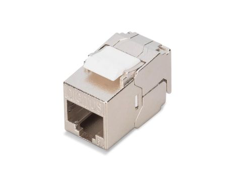 Krótki moduł (gniazdo) keystone RJ45 (8P8C) kat.6A, STP, ekranowany, beznarzędziowy, stalowy DN-93615-S