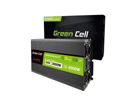 PRZETWORNICA NAPIĘCIA Green Cell PowerInverter LCD 24V / 230V 3000/6000W CZYSTA SINUSOIDA