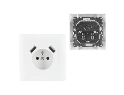 Gniazdo Elektryczne Pojedyncze z Uziemieniem 2x USB 5V 2A 230V 10A Białe