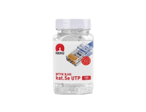 Wtyk modularny RJ45 8P8C kat.5e nieekranowany UTP uniwersalny drut linka NEKU opakowanie SŁOIK 100szt.
