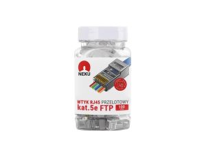 Wtyk modularny RJ45 8P8C kat.5e ekranowany FTP uniwersalny drut linka przelotowy NEKU opakowanie SŁOIK 100szt.