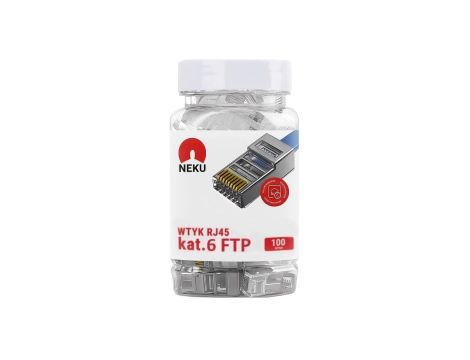 Wtyk modularny RJ45 8P8C kat.6 ekranowany FTP uniwersalny drut linka NEKU opakowanie SŁOIK 100szt.