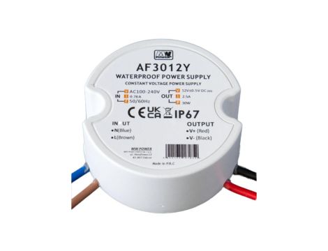 Zasilacz LED 30W 12V/2.5A okrągły do puszki IP67 AF3012Y MW POWER