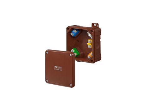 Puszka hermetyczna n/t 2K 98x98x46mm z zaciskami 5x2,5mm2 IP55/IP65 brązowa 0290-61