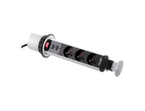 Biurkowy przedłużacz wpuszczany fi 60mm srebrny 3x gniazdo z uziemieniem 2xUSB 2,1A 5V AE-BPW3U60U-80