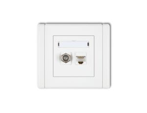 FLEXI Gniazdo antenowe pojedyncze typu F (SAT) + gniazdo komputerowe pojedyncze 1xRJ45 kat. 5e 8-stykowe biały FGFK-1