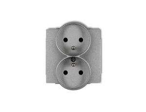 DECO Gniazdo podwójne z/u srebrny metalik 7DGPR-2zp