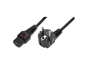 Kabel połączeniowy zasilający 3x1 Schuko kątowy/IEC C13 prosty M/Ż czarny IEC-EL249S /1m/