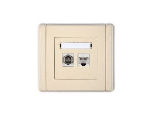 FLEXI Gniazdo antenowe pojedyncze typu F (SAT) + gniazdo komputerowe pojedyncze 1xRJ45 kat. 5e 8-stykowe beżowy 1FGFK-1