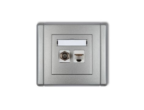 FLEXI Gniazdo antenowe pojedyncze typu F (SAT) + gniazdo komputerowe pojedyncze 1xRJ45 kat. 5e 8-stykowe srebrny metalik 7FGFK-1