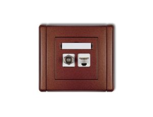 FLEXI Gniazdo antenowe pojedyncze typu F (SAT) + gniazdo komputerowe pojedyncze 1xRJ45 kat. 5e 8-stykowe brązowy metalik 9FGFK-1