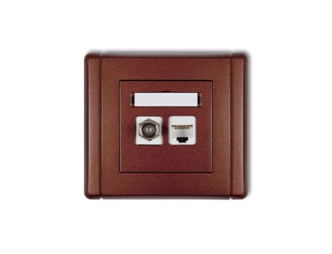 FLEXI Gniazdo antenowe pojedyncze typu F (SAT) + gniazdo komputerowe pojedyncze 1xRJ45 kat. 5e 8-stykowe brązowy metalik 9FGFK-1