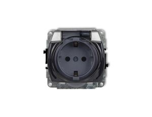 TREND Gniazdo bryzgoszczelne z/u SCHUKO (klapka dymna) srebrny metalik 7GPB-1sdp