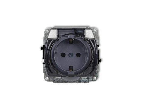 TREND Gniazdo bryzgoszczelne z/u SCHUKO (klapka dymna) srebrny metalik 7GPB-1sdp