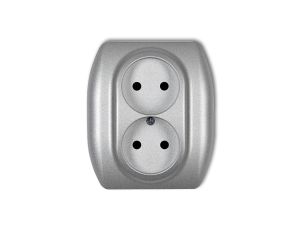 TREND Gniazdo podwójne b/u srebrny metalik 7GP-2p