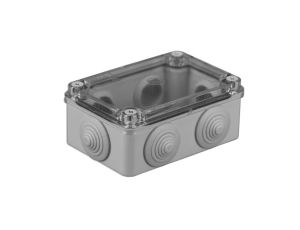 Puszka n/t hermetyczna 120x80x50 6 dławików IP65 pokrywa przezroczysta S-BOX 206-P