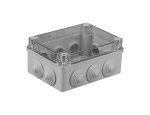 Puszka n/t hermetyczna 150x110x70 10 dławików IP65 pokrywa przezroczysta S-BOX 306-P