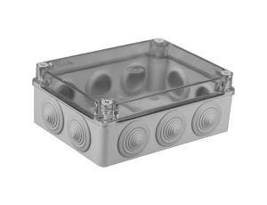 Puszka n/t hermetyczna 190x140x70 10 dławików IP65 pokrywa przezroczysta S-BOX 406-P