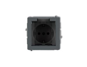 DECO Gniazdo bryzgoszczelne z/u SCHUKO (klapka dymna) grafitowy mat 28DGPB-1sdp
