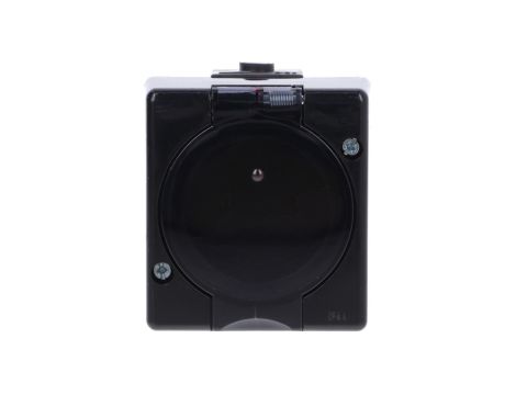 SENIOR Gniazdo pojedyncze z uziemieniem 2P+Z (klapka dymna) czarny 12GHS-1d