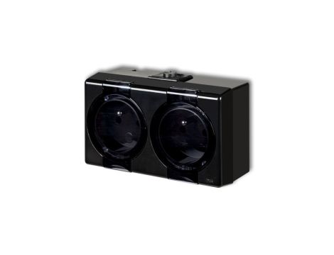 SENIOR Gniazdo podwójne z uziemieniem 2x(2P+Z) (klapka dymna) czarny 12GHS-2nd